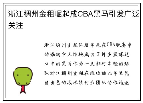 浙江稠州金租崛起成CBA黑马引发广泛关注